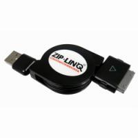 Ziplinq Black Round Retractable iPod-iPhone USB Charge and Sync Cable 32inch BULK